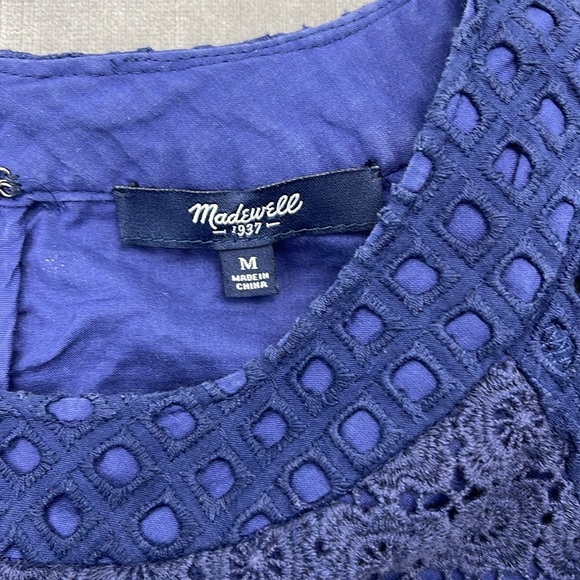 Madewell Short Sleeve Eyelet Hideaway Top Blue Size Medium - Picture 3 of 6